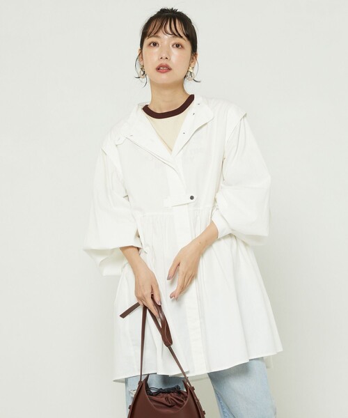 FREAK'S STORE（フリークスストア）の「バルーンスリーブフレアミニワンピース(バンドカラーシャツワンピース)（シャツワンピース・レディース・ホワイト/ブラック/サックスブルー/ピンク/マスタード・ﾌﾘ-）」の14枚目の写真