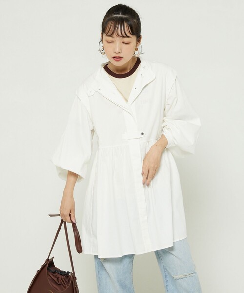 FREAK'S STORE（フリークスストア）の「バルーンスリーブフレアミニワンピース(バンドカラーシャツワンピース)（シャツワンピース・レディース・ホワイト/ブラック/サックスブルー/ピンク/マスタード・ﾌﾘ-）」の15枚目の写真