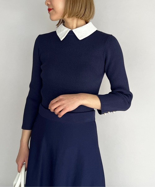 PICCIN（ピッチン）の「刺繍襟付きリブニット(取り外し可能)（ニット/セーター・レディース・ブラック/ネイビー/オフホワイト・M）」の3枚目の写真