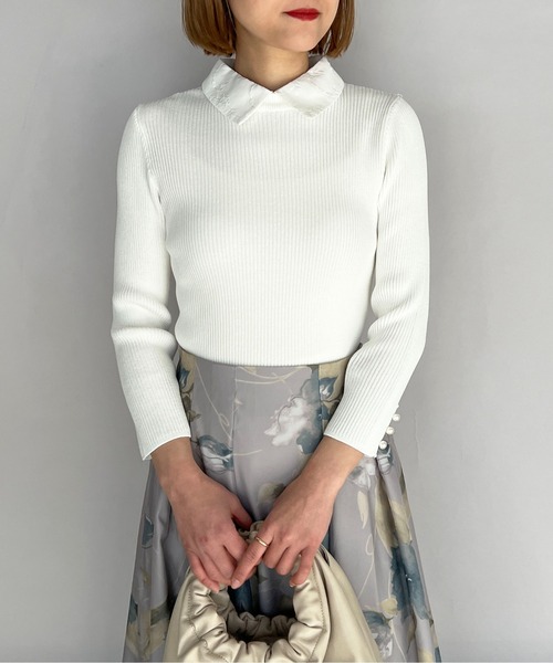 PICCIN（ピッチン）の「刺繍襟付きリブニット(取り外し可能)（ニット/セーター・レディース・ブラック/ネイビー/オフホワイト・M）」の2枚目の写真