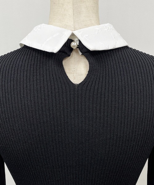 PICCIN（ピッチン）の「刺繍襟付きリブニット(取り外し可能)（ニット/セーター・レディース・ブラック/ネイビー/オフホワイト・M）」の8枚目の写真