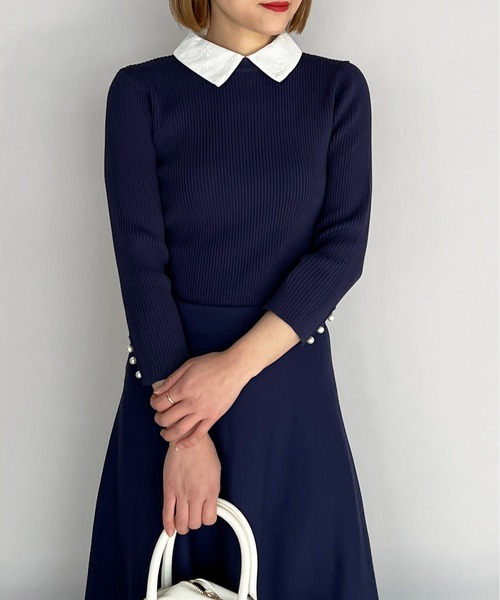 PICCIN（ピッチン）の「刺繍襟付きリブニット(取り外し可能)（ニット/セーター・レディース・ブラック/ネイビー/オフホワイト・M）」の6枚目の写真