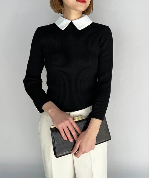PICCIN（ピッチン）の「刺繍襟付きリブニット(取り外し可能)（ニット/セーター・レディース・ブラック/ネイビー/オフホワイト・M）」の4枚目の写真