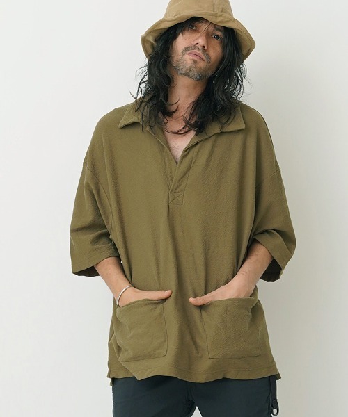 EGO TRIPPING(エゴトリッピング)の「mhs1798-ROUGHNESS BEACH SHIRTS シャツ(シャツ/ブラウス・メンズ・ベージュ/ブラック・46/48)」の6枚目の写真