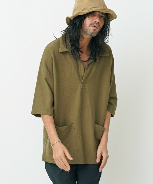EGO TRIPPING(エゴトリッピング)の「mhs1798-ROUGHNESS BEACH SHIRTS シャツ(シャツ/ブラウス・メンズ・ベージュ/ブラック・46/48)」の7枚目の写真