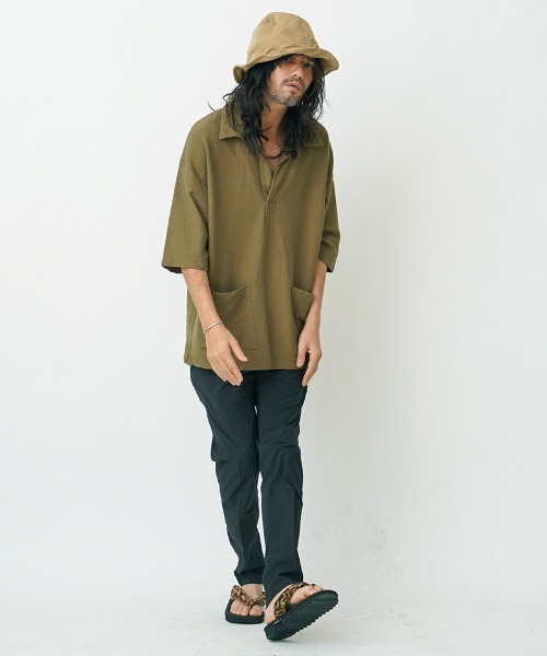 EGO TRIPPING(エゴトリッピング)の「mhs1798-ROUGHNESS BEACH SHIRTS シャツ(シャツ/ブラウス・メンズ・ベージュ/ブラック・46/48)」の8枚目の写真