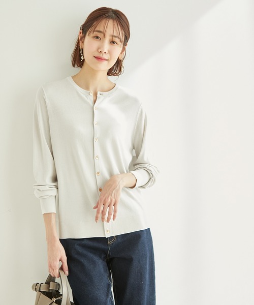 ROPE' PICNIC(ロペピクニック)の「【WEB限定カラー:ネイビー】UVカット&洗濯機OK/クルーネックカーディガン(カーディガン/ボレロ・レディース・ライトグレー/ブラック/パープル/ネイビー/ピンク/マスタード/ダークブラウン/ライトグリーン・40/38)」の18枚目の写真