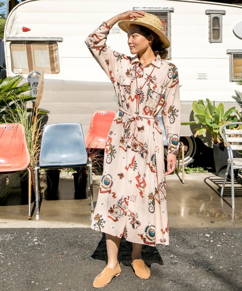 チャイハネ（チャイハネ）の「【チャイハネ】サンティーシャツワンピース（シャツワンピース・レディース・ターコイズブルー/パープル/カーキ/ブラック/ベージュ・FREE）」の3枚目の写真