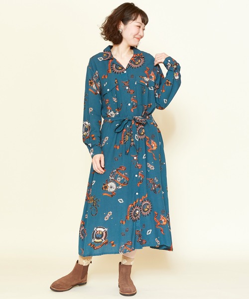 チャイハネ（チャイハネ）の「【チャイハネ】サンティーシャツワンピース（シャツワンピース・レディース・ターコイズブルー/パープル/カーキ/ブラック/ベージュ・FREE）」の5枚目の写真