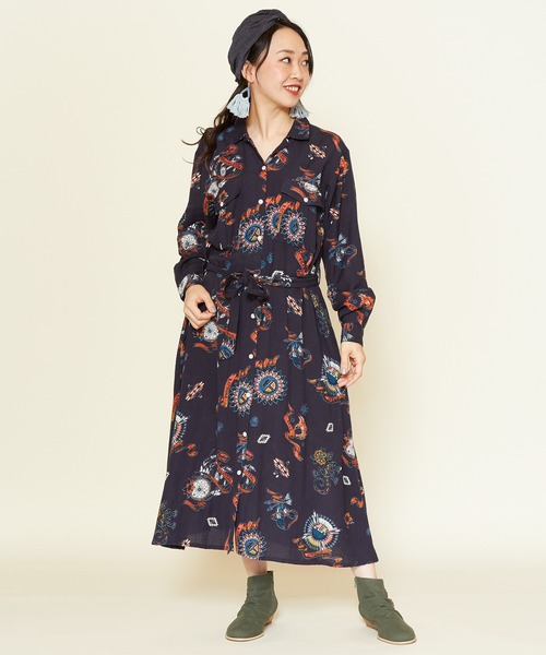 チャイハネ（チャイハネ）の「【チャイハネ】サンティーシャツワンピース（シャツワンピース・レディース・ターコイズブルー/パープル/カーキ/ブラック/ベージュ・FREE）」の2枚目の写真