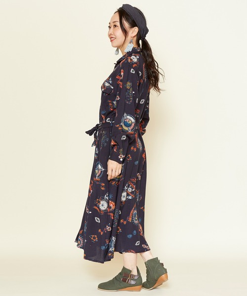 チャイハネ（チャイハネ）の「【チャイハネ】サンティーシャツワンピース（シャツワンピース・レディース・ターコイズブルー/パープル/カーキ/ブラック/ベージュ・FREE）」の9枚目の写真