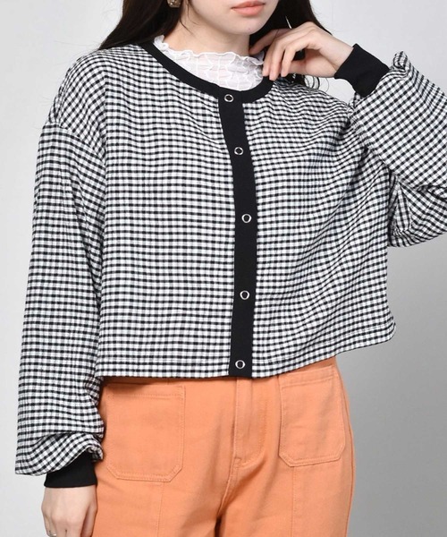 ems excite（エムズエキサイト）の「ギンガムチェックカットカーデ（カーディガン/ボレロ・レディース・オレンジ系その他/ブラック系その他/グリーン系その他・FREE）」の2枚目の写真