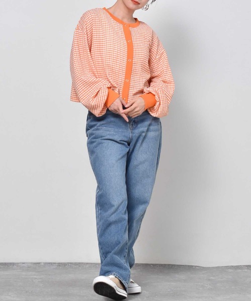 ems excite（エムズエキサイト）の「ギンガムチェックカットカーデ（カーディガン/ボレロ・レディース・オレンジ系その他/ブラック系その他/グリーン系その他・FREE）」の10枚目の写真