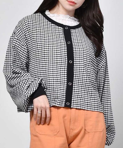 ems excite（エムズエキサイト）の「ギンガムチェックカットカーデ（カーディガン/ボレロ・レディース・オレンジ系その他/ブラック系その他/グリーン系その他・FREE）」の5枚目の写真