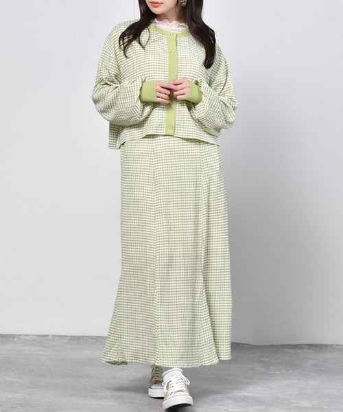 ems excite（エムズエキサイト）の「ギンガムチェックカットカーデ（カーディガン/ボレロ・レディース・オレンジ系その他/ブラック系その他/グリーン系その他・FREE）」の16枚目の写真