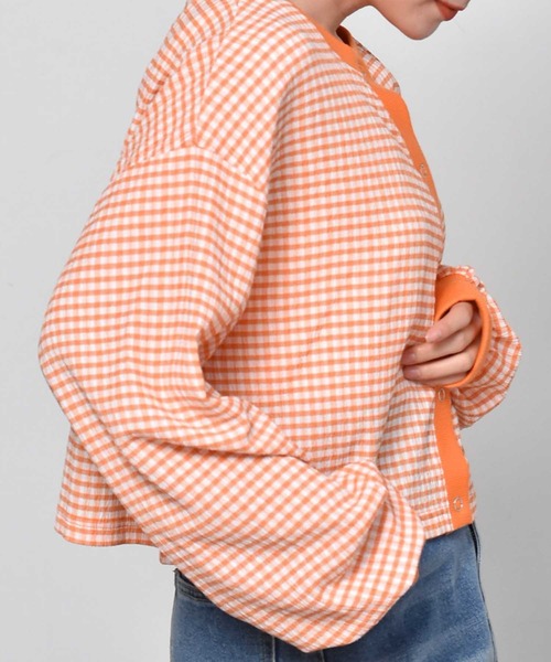ems excite（エムズエキサイト）の「ギンガムチェックカットカーデ（カーディガン/ボレロ・レディース・オレンジ系その他/ブラック系その他/グリーン系その他・FREE）」の12枚目の写真