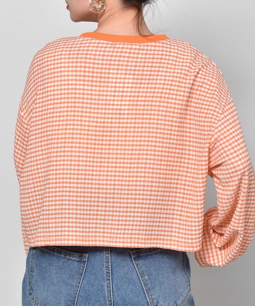 ems excite（エムズエキサイト）の「ギンガムチェックカットカーデ（カーディガン/ボレロ・レディース・オレンジ系その他/ブラック系その他/グリーン系その他・FREE）」の11枚目の写真