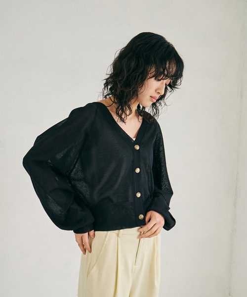 4youstory（フォーユーストーリー）の「【4youstory】2wayシアーニットカーディガン（カーディガン/ボレロ・レディース・ブラック/パープル/グリーン/アイボリー・MEDIUM）」の3枚目の写真