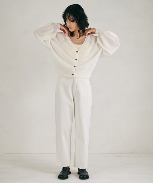 4youstory（フォーユーストーリー）の「【4youstory】2wayシアーニットカーディガン（カーディガン/ボレロ・レディース・ブラック/パープル/グリーン/アイボリー・MEDIUM）」の5枚目の写真