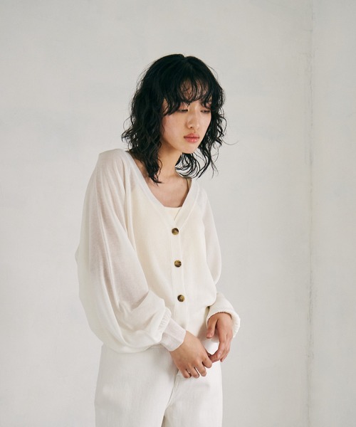 4youstory（フォーユーストーリー）の「【4youstory】2wayシアーニットカーディガン（カーディガン/ボレロ・レディース・ブラック/パープル/グリーン/アイボリー・MEDIUM）」の9枚目の写真