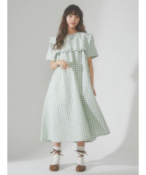 merry jenny（メリージェニー）の「flower刺繍ギンガムワンピース（ワンピース・レディース・ブラック/グリーン・FREE）」の14枚目の写真