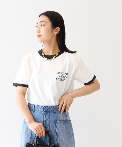 journal standard L'essage(ジャーナルスタンダードレサージュ)の「プリントトリムTシャツ(Tシャツ/カットソー・レディース・ブラック/ブルー・FREE)」の6枚目の写真