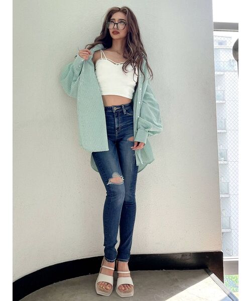 GYDA（ジェイダ）の「バインダービスチェ（キャミソール・レディース・オフホワイト/ブラック・FREE）」の4枚目の写真