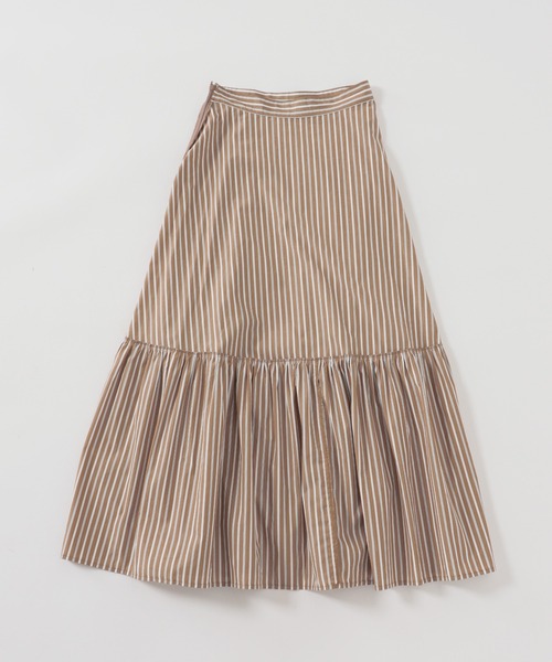 U by SPICK&SPAN(ユーバイスピックアンドスパン)の「ボリュームティアードストライプスカート(スカート・レディース・ベージュ/ブラウン・38/36)」の6枚目の写真