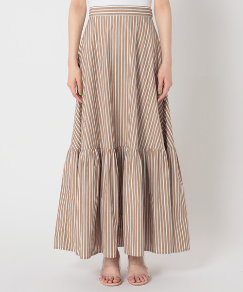 U by SPICK&SPAN(ユーバイスピックアンドスパン)の「ボリュームティアードストライプスカート(スカート・レディース・ベージュ/ブラウン・38/36)」の5枚目の写真