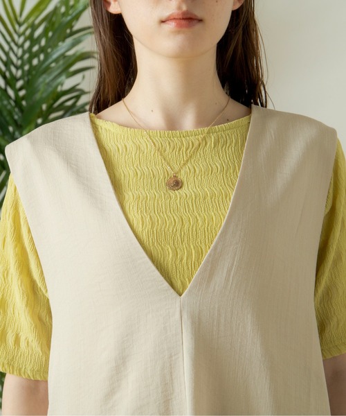 ANGIE（アンジー）の「リネンタッチVネックワンピース（ワンピース・レディース・ブラック/アイボリー・FREE）」の3枚目の写真