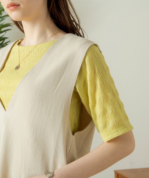 ANGIE（アンジー）の「リネンタッチVネックワンピース（ワンピース・レディース・ブラック/アイボリー・FREE）」の4枚目の写真