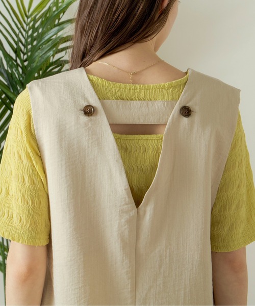 ANGIE（アンジー）の「リネンタッチVネックワンピース（ワンピース・レディース・ブラック/アイボリー・FREE）」の6枚目の写真