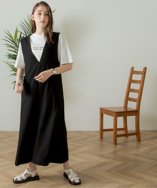 ANGIE（アンジー）の「リネンタッチVネックワンピース（ワンピース・レディース・ブラック/アイボリー・FREE）」の15枚目の写真