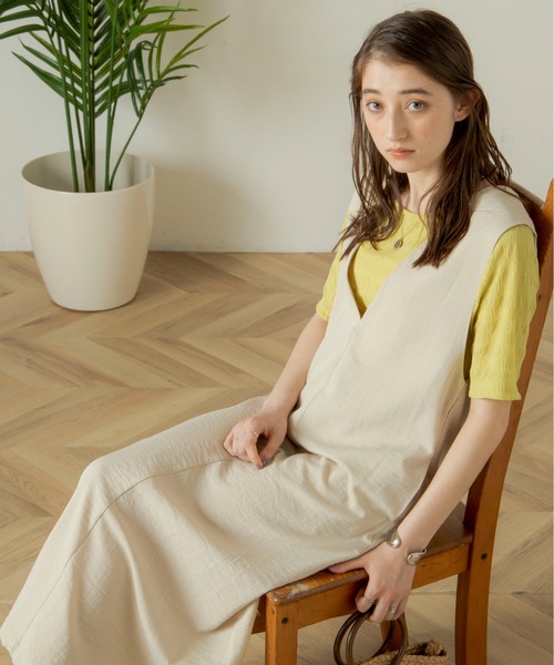 ANGIE（アンジー）の「リネンタッチVネックワンピース（ワンピース・レディース・ブラック/アイボリー・FREE）」の10枚目の写真