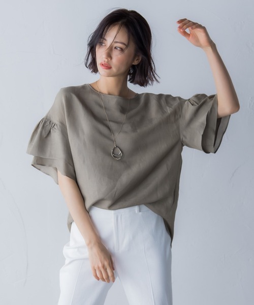 新品タグ付き LAUTREAMONT シアーリネンギャザースリーブブラウス LAUTREAMONT（ロートレアモン）の「シアーリネンギャザー