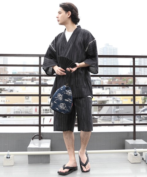 8(eight)(エイト)の「しじら織甚平(浴衣・メンズ・ホワイト/ブラック/ネイビー/ワインレッド・MEDIUM/X-LARGE/LARGE)」の2枚目の写真
