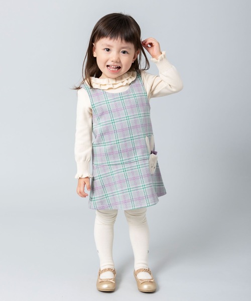 KP（ケーピー）の「【日本製】mimiちゃんポケットのチェック柄ジャンパースカート(80～90)（ジャンパースカート・キッズ・ブラック/グレー・90cm）」の3枚目の写真