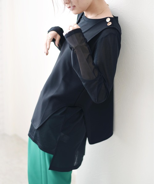 Eimee Law(エイミーロウ)の「シアーインナーSETベストトップス(アンサンブル・レディース・アイボリー/ブラック・38)」の2枚目の写真
