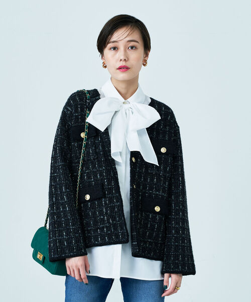 NOLLEY’S(ノーリーズ)の「◇【WEB限定】ラメミックスニットジャケット(カーディガン/ボレロ・レディース・ブラック系その他3/ベージュ系その他3・FREE)」の2枚目の写真