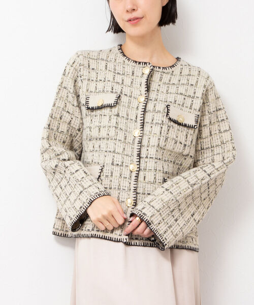 NOLLEY’S(ノーリーズ)の「◇【WEB限定】ラメミックスニットジャケット(カーディガン/ボレロ・レディース・ブラック系その他3/ベージュ系その他3・FREE)」の1枚目の写真