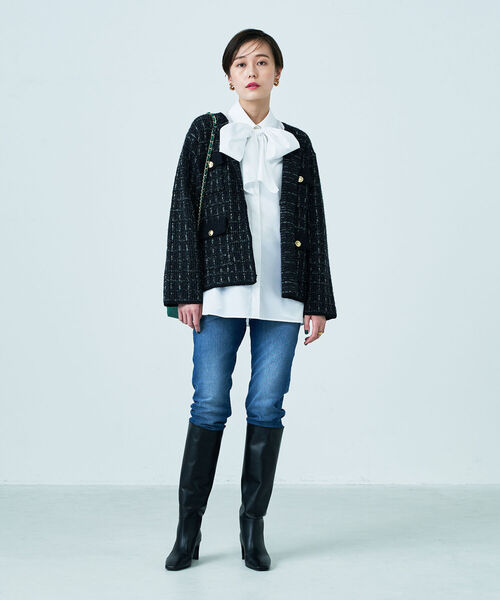 NOLLEY’S(ノーリーズ)の「◇【WEB限定】ラメミックスニットジャケット(カーディガン/ボレロ・レディース・ブラック系その他3/ベージュ系その他3・FREE)」の6枚目の写真