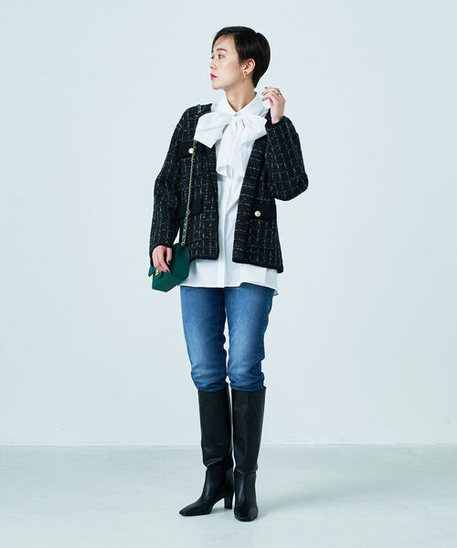 NOLLEY’S(ノーリーズ)の「◇【WEB限定】ラメミックスニットジャケット(カーディガン/ボレロ・レディース・ブラック系その他3/ベージュ系その他3・FREE)」の3枚目の写真