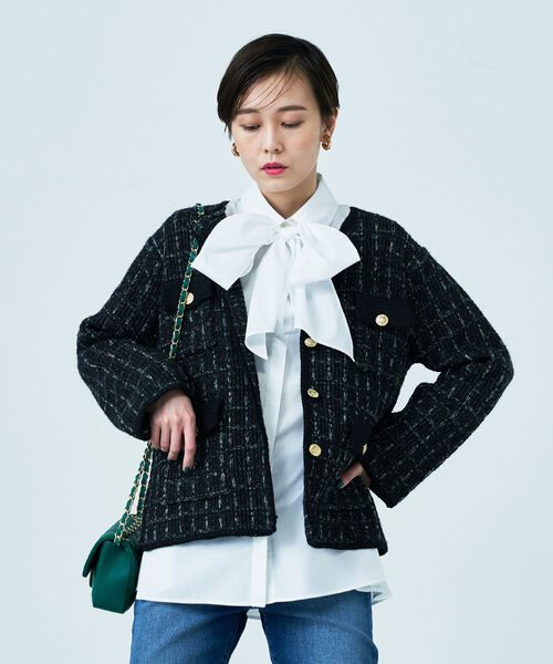 NOLLEY’S(ノーリーズ)の「◇【WEB限定】ラメミックスニットジャケット(カーディガン/ボレロ・レディース・ブラック系その他3/ベージュ系その他3・FREE)」の18枚目の写真