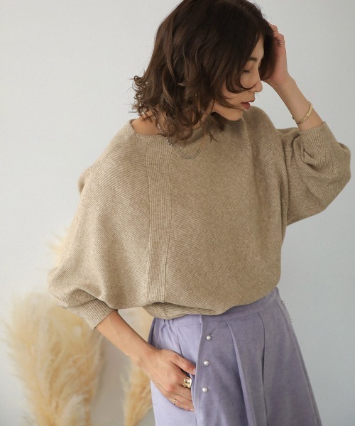 Bou Jeloud（ブージュルード）の「もち軽ラインリブニット（ニット/セーター・レディース・ブラック/カーキ/オレンジ/グリーン/グレー系その他・FREE）」の3枚目の写真