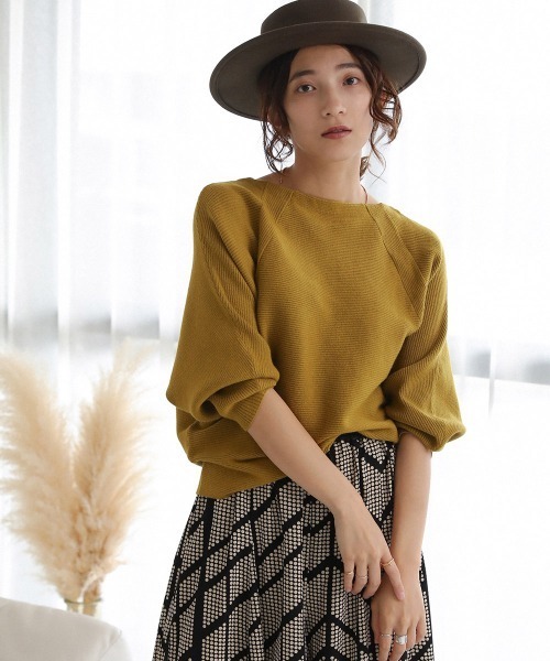 Bou Jeloud（ブージュルード）の「もち軽ラインリブニット（ニット/セーター・レディース・ブラック/カーキ/オレンジ/グリーン/グレー系その他・FREE）」の4枚目の写真