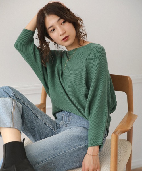 Bou Jeloud（ブージュルード）の「もち軽ラインリブニット（ニット/セーター・レディース・ブラック/カーキ/オレンジ/グリーン/グレー系その他・FREE）」の5枚目の写真