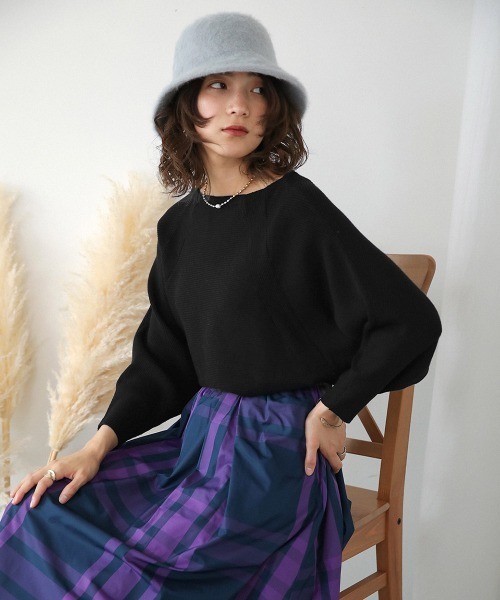 Bou Jeloud（ブージュルード）の「もち軽ラインリブニット（ニット/セーター・レディース・ブラック/カーキ/オレンジ/グリーン/グレー系その他・FREE）」の2枚目の写真