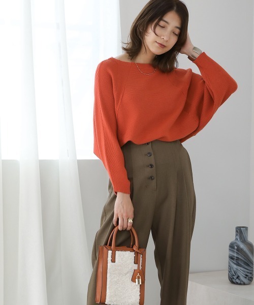 Bou Jeloud（ブージュルード）の「もち軽ラインリブニット（ニット/セーター・レディース・ブラック/カーキ/オレンジ/グリーン/グレー系その他・FREE）」の6枚目の写真