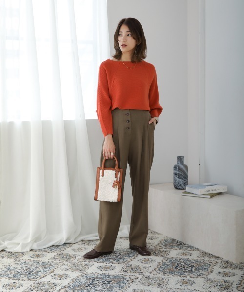 Bou Jeloud（ブージュルード）の「もち軽ラインリブニット（ニット/セーター・レディース・ブラック/カーキ/オレンジ/グリーン/グレー系その他・FREE）」の7枚目の写真