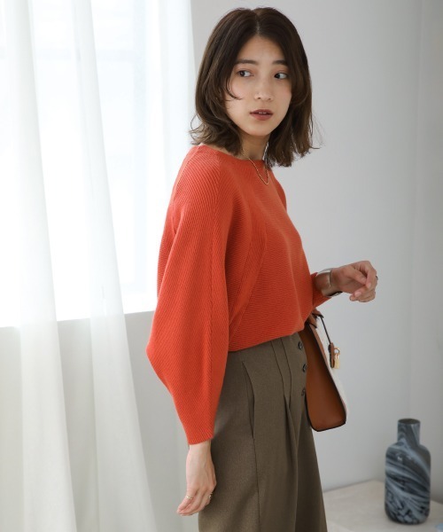 Bou Jeloud（ブージュルード）の「もち軽ラインリブニット（ニット/セーター・レディース・ブラック/カーキ/オレンジ/グリーン/グレー系その他・FREE）」の10枚目の写真